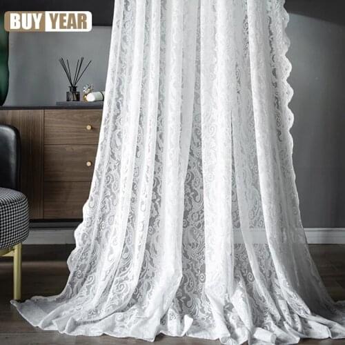 French Lace White Tulle Curtains for Living Room European Style Jacquard Window Pearl Sheer Curtain Bedroom Voile Balcony Panel