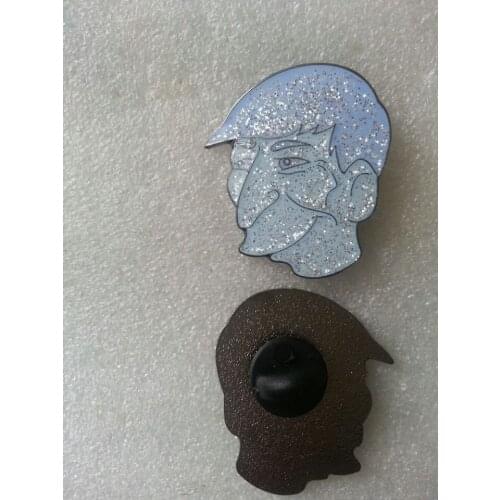 Custom soft enamel pins with silver glitter with black nickel plating