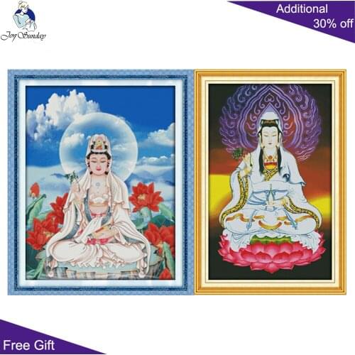 Joy Sunday Guanyin Home Decoration R023(3)R293 14CT 11CT Counted and Stamped Lotus Platform Kwan-yin Religion Cross Stitch kits