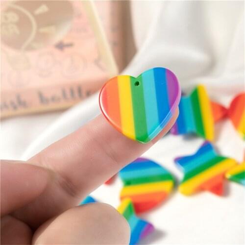 Julie Wang 10PCS 25mm Resin Star Heart Charms Colorful Rainbow Color Pendant Bracelet Earrings Jewelry Making Accessory Decor
