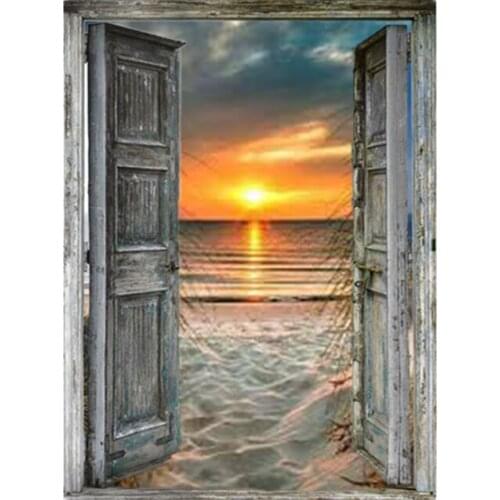 Kexinzu Full 5D DIY Square/Round Diamond Painting"Window Beach Scenery" 3D Embroidery Cross Stitch Mosaic diamondpainting Gift