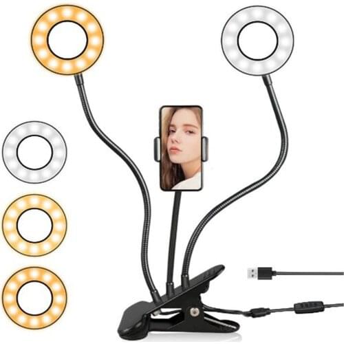 Universal Selfie Ring Light with Long Arm Lazy Mobile Phone Holder Bracket Photography ringlight LED Light For Youtube Vlog