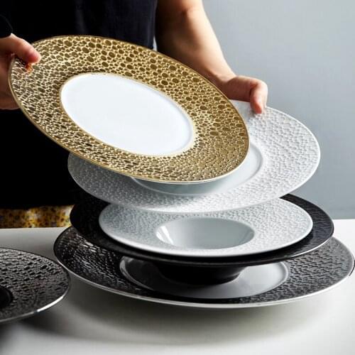 Creative Meteorite Textured Ceramic Dinner Plate Home Steak Pasta Plate Bowl Dinner Cooking Dishes Kitchen Utensils Porcelain