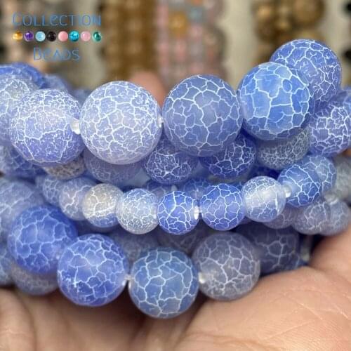 Natural Light Blue Frost Cracked Agates Onyx Stones Loose Round Beads For Jewelry Making 4-12 MM DIY Bracelets Accessories 15"