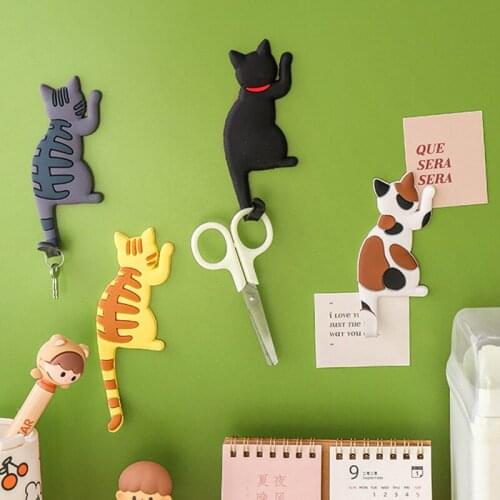 Cartoon Cat Fridge Magnets Multi-function Bendable Cats Tail Magnetic Wall Mount Key Hanger Hooks Refrigerator Sticker Decors