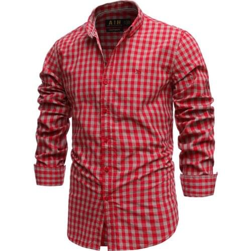 2021 Spring Summer Cotton Plaid Shirt Casual Slim Fit Male Shirt Long Sleeve High Quality Mens Social Shirt Dress Shirts Tops