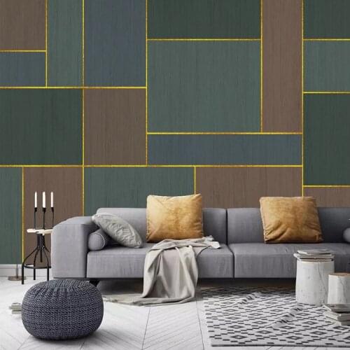 Custom Mural Modern Creative Geometric Green Abstract Golden Lines Lattice Living Room Sofa TV Background Photo Wallpaper Decor