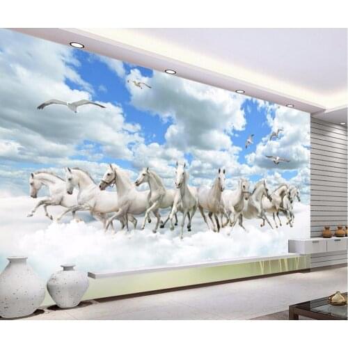 Custom mural photo 3d wallpaper The sky and the clouds are ten horses painting 3d wall murals wallpaper for living room wall 3 d