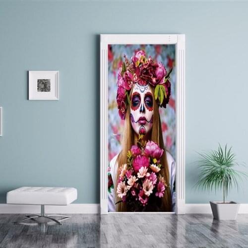 Newest Happy Halloween wall sticker unique Witch Bat Door Sticker Wallpaper adesivo de parede Home Decoration Decal Decor