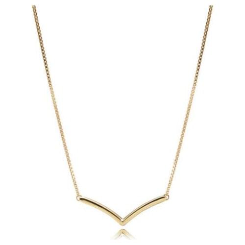 Original 925 Sterling Silver Pan Necklace Gold Color Shining Wish Necklace For Women Wedding Gift Fine Diy Jewelry