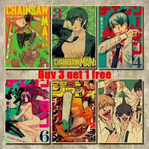 Hot Anime Chainsaw Man Posters Retro Kraft Paper Prints High Quality Art Painting For Home Decor Wall Stickers