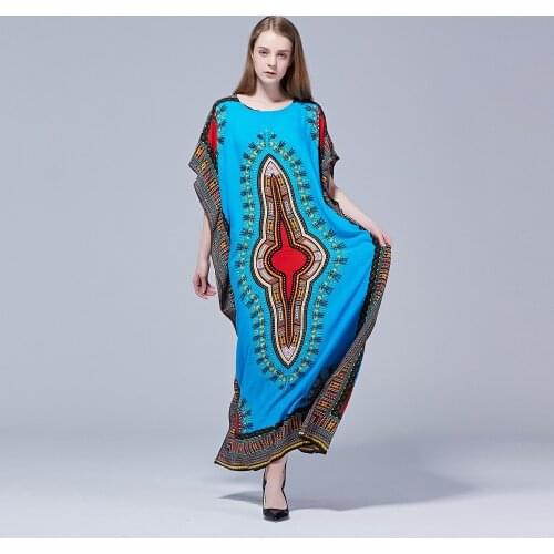 Dashikiage Womens Loose Vintage African Print Fabric Dashiki Ankara Stunning Elegant Ladies Cotton Viscose Dress 2019