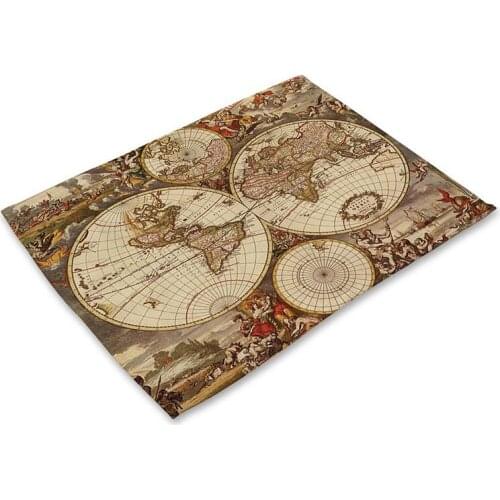 World Map Placemat Dinner Kitchen Pad Coffee Coaster Mats Creative Cotton Linen Table Placemats for Table Set Home Accessories