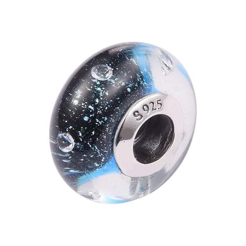 Fits Pandora Bracelet Charms 925 Sterling Silver Midnight Effervescence Glass Beads Women DIY Jewelry Making Kralen Wholesale