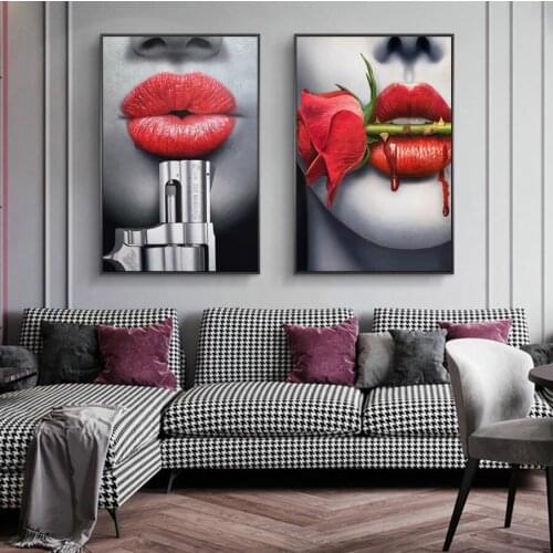 Sexy Bleeding Lips Canvas Paintings On the Wall Art Posters And Prints Bloody Rose Modern Art Canvas Pictures For Living Room