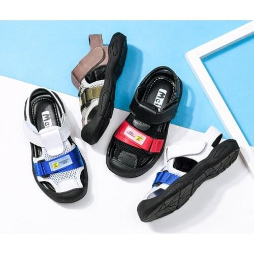 Children Sandals Wrap Head TOP Genuine Leather Baby Boys & Girls Summer Shoes Fashion Toddler & Big Kids Beach Shoes Size 23-34
