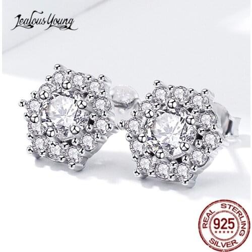 Silver Color Small Round Earrings with Luxcury Zirconia Wedding Stud Earrings for Women Party Jewelry Brincos Gift