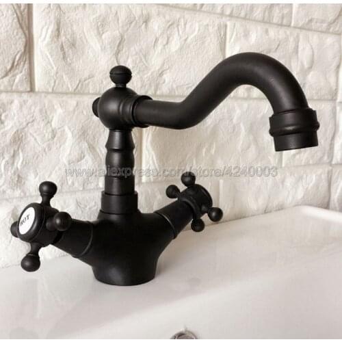 Basin Faucets Black Oil Brass Bathroom Sink Faucet 360 Degree Swivel Dual Handle Kitchen Washbasin Mixer Taps Knf348