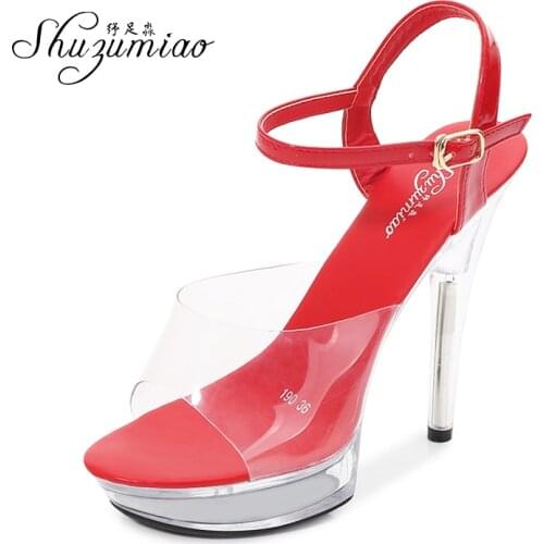 Wedding Shoes Women Sandals High Heel 13CM Platforms Sandals Crystal Ladys Shoes Steel Tube Dancing Shoes Women Sandals