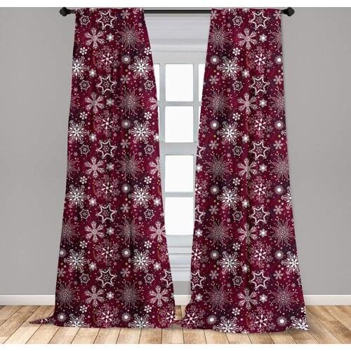 Maroon Winter Window Curtains Floral Flakes with Colorful Swirls Dots and Stars Lightweight Decorative