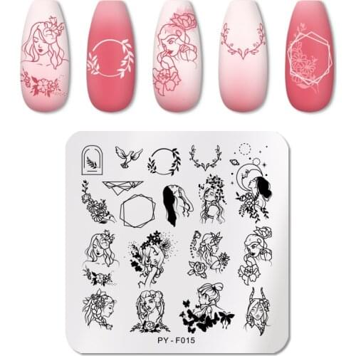 PICT YOU Flower Leaves Girl Nail Stamping Plates Natural Flower Leaves Geometric Plate Templates Stainless Steel Stencil Tools