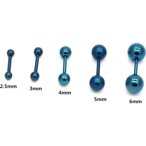 SE02 Blue Color Plated Titanium Screw-back Balls Stud Earrings Stainless Steel Jewelry