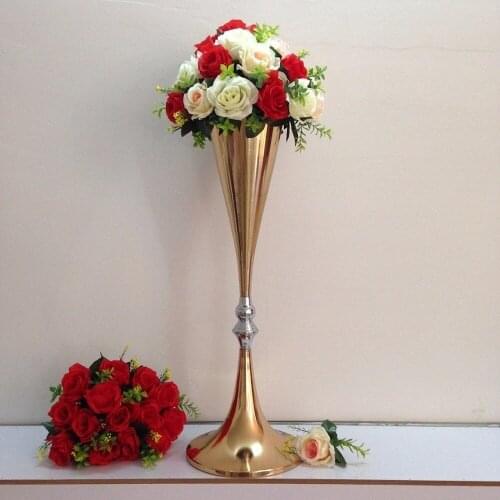 10PCS/LOT 27.6 Inches Tall Wedding Flower Vase Metal Vases for Flowers Gold Flower Vases for Wedding Table Decoration