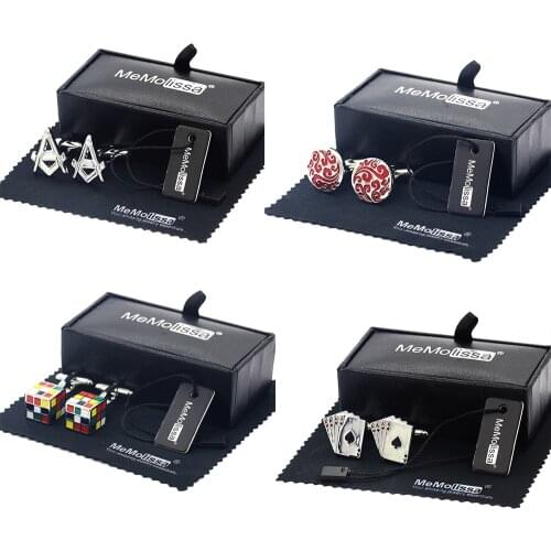 MeMolissa Display Box Cufflinks 4A poker cufflinks male French shirt cuff links Cards Design cufflink Free Tag & Wipe Cloth