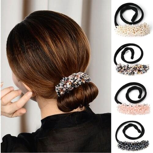 Women Ladies Fashion Elegant Hair Bun Maker Rhinestone Glass Beads Magic Hair Curler DIY Twist Bun Donuts