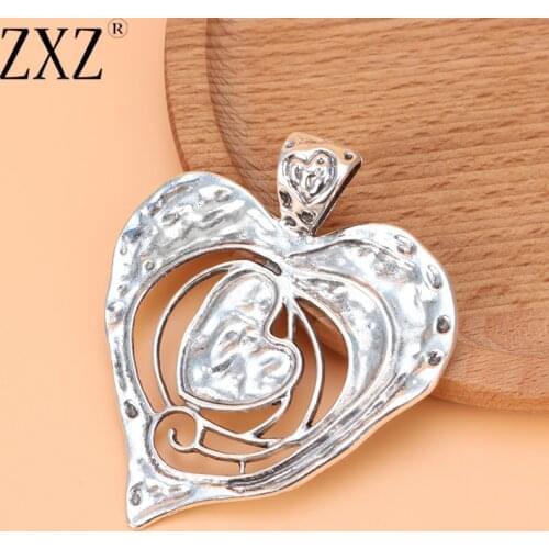 ZXZ 2pcs Large Open Hammered Heart Charms Pendants for Necklace Jewelry Making Findings 73x62mm