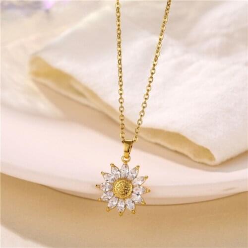 12Pcs/lot Sunflower Pendant Necklace for Women Fashion High Quality Crystal Necklace Women