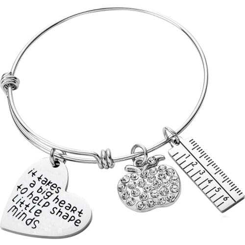 12PC/Lot It Takes A Big Heart To Help Shape Little Minds Thank You Gifts For Teacher Bangle Bracelet Stainless Steel