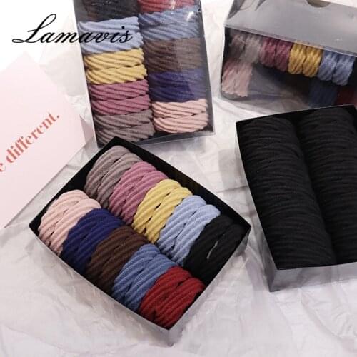 Box Of 20 Simple No Seam Towel Ring Hair Rope Head Rope Joker Do Not Hurt Hair Hair Ring Rubber Band Hair Ornaments