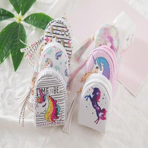2021 Cartoon Women Girls Mini Coin Bag Printed Coin Purse Keys Card Holder Wallet Money Bags Earphone Package Kids Gifts unicorn