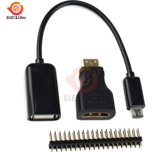 3 in 1 Micro HDMI Adapter For Raspberry Pi Zero W Kits Mini HDMI to HDMI Adapter+Micro USB to USB Female Cable +Male GPIO Header