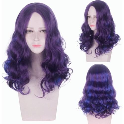 Anime Descendants 3 Mal Purple Ombre Long Curly Wig Cosplay Synthetic Hair Halloween Carnival Party Wigs For Women Adult