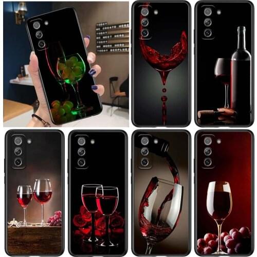 Red wine glass for Samsung Galaxy S21 Ultra Plus Note 20 10 9 8 S10 S9 S8 S7 S6 Edge Plus Black Phone Case