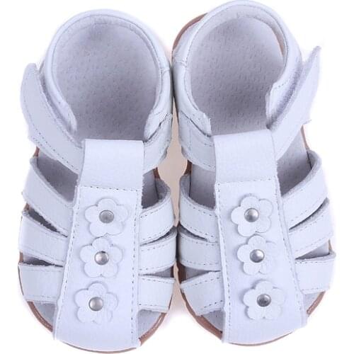 Girls sandals genuine leather toddler shoes red pink white closed toe summer flowers fashion durable quality SandQ baby