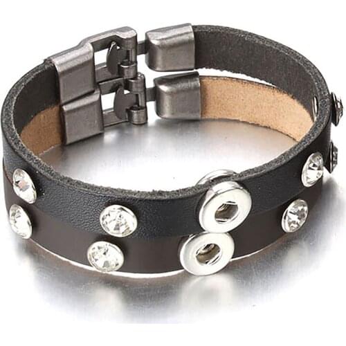 New Leather Snap Button Bracelet Fit 12mm Snap Buttons Jewelrey Bracelets Punk Rivet Leather Wrap Bracelet