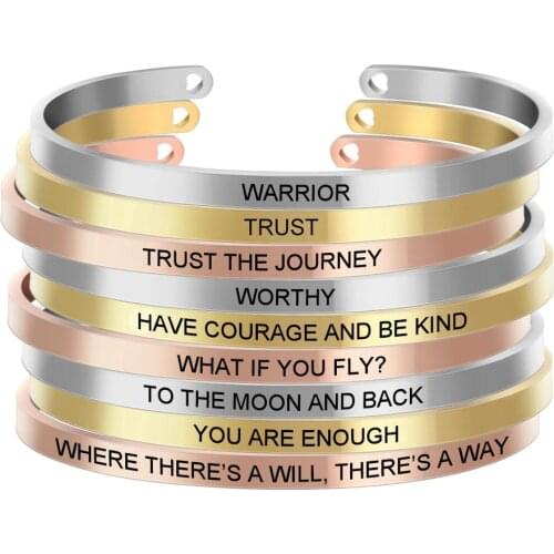 Customized Inspirational Quote Bracelets Mantra Jewelry Laser Logo Letter Bangles Arm Cuff Bangle for Women Mom Gift SL-050
