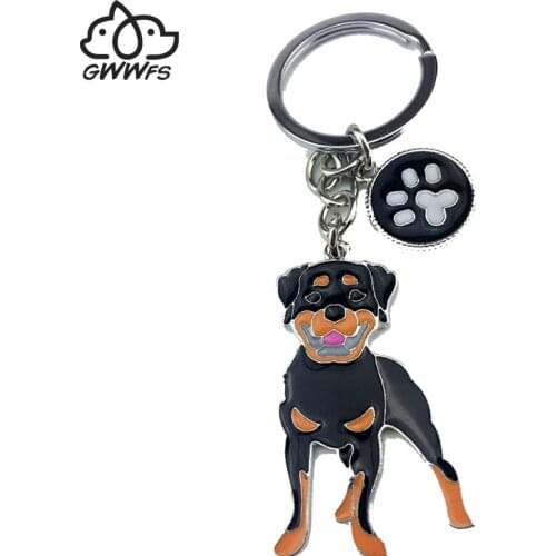 Rottweiler dog pendant key chains for men women silver color alloy metal bag charm male female car keychain key ring holder