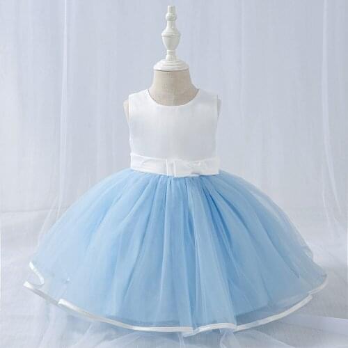 One-year-old Baby Girls Sleeveless Dress Birthday Party Bow Knot Tutu Skirt Color Matching Childrens Dresses