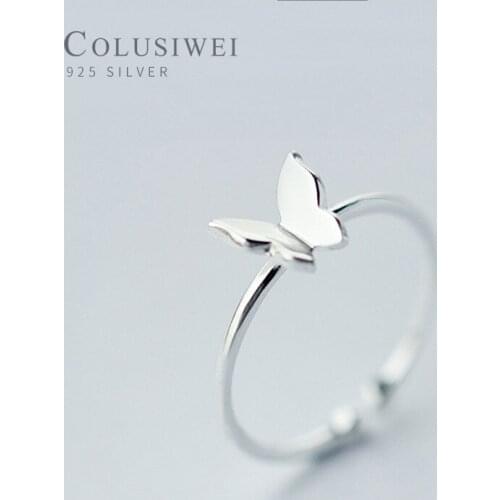 Colusiwei Authentic 925 Sterling Silver Fashion Butterfly Adjustable Finger Rings for Women Wedding Engagement Band Jewelry