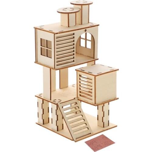 1pc Hamster Ladder House Pet Playground Wooden Creative Funny Pet Habitat Hamster Villa