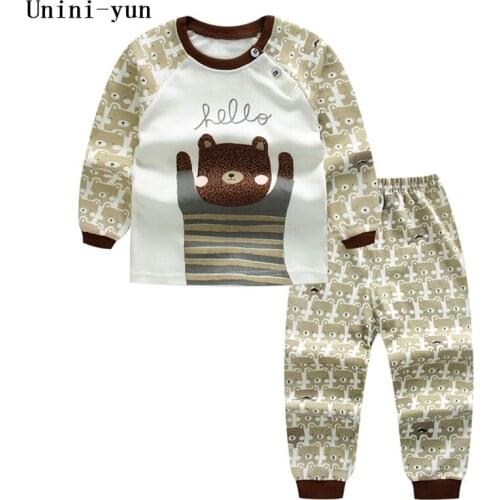 Unini-yun childrens sets 2017 new autumn boys Cotton Dot brand long sleeve Bear t shirt + pants kids tracksuits for baby boy
