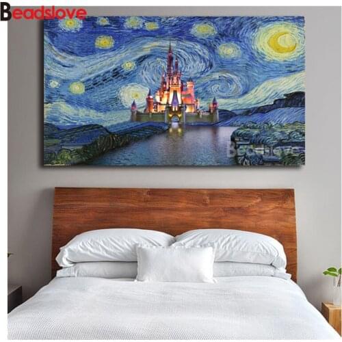 Diy Square round drill diamond painting cross stitch Full embroidery"Van Goghs Starry Night On Dark Water"diamond embroidery