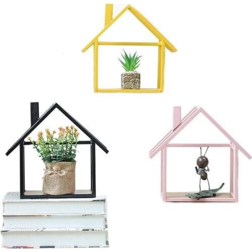 Home Decor Hanging Decorative Storage Box Storage Case Iron Holder Box Wall Flower Pot House Pattern Storage Racks Holders