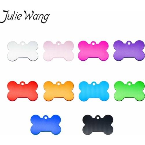 Julie Wang 10PCS Blank Bone Dog Tag Charms Aluminum Alloy Pet ID Identity For Name Phone Number Jewelry Making