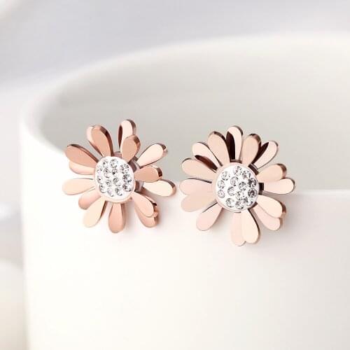 Classic Trendy Little Daisy Stud Earrings For Women Luxury Rose Gold Color Stainless Steel Earring Femme Birthday Gift Jewelry