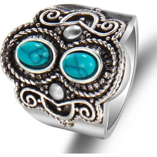 Women Rings Banquet Couple Wedding Retro Ring Gold Plated Geometry Blue Opal Rings Give Girlfriend Birthday Gift Fashion Jewelry